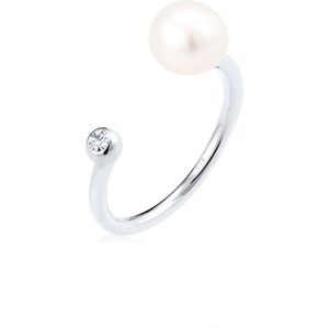 Elli Dames Ring Dames Zoetwater Gekweekte Parel met Kristallen in 925 Sterling Zilver