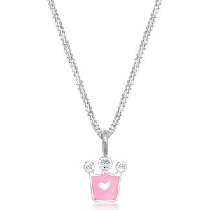 Elli Ketting Kinderen Hart Kroon Basic Kristallen 925 Sterling Zilver