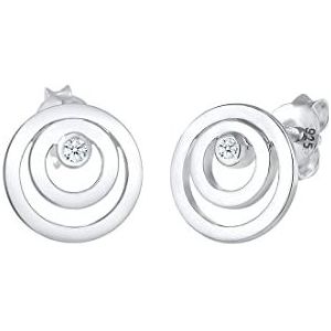 Elli Diamonds Oorbellen Vrouwen Circle Round Geo met Diamond (0,03 ct.) in 925 Sterling Zilver, Facetgeslepen, Diamant