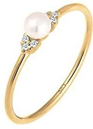 Elli DIAMONDS - Verlobung Perle Diamant (0.03 ct.) 585 Gelbgold Ringe 1 ct Damen (195.49 € / 1 ct)