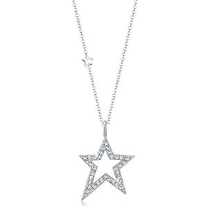 Elli Halsketting van 925 sterling zilver met dubbele sterren voor dames, kristal, sieraden, geschenken voor vrouwen, meisjes, moeder, vriendin, sterretje, lengte 45 cm, 45 cm, Sterling zilver, Kristal