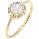 Elli DIAMONDS Fingerring Mondstein Diamant Weiß Brillantschliff (0.016ct) 585 Gelbgold, Herz