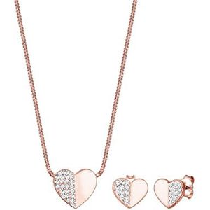 Elli Sieradenset Sieraden, Hart Liefde Kristallen 925 Zilver Playful, Stof, Kristal
