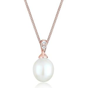 Elli PREMIUM Dames Halsketting Dames Klassieke Parel met Diamant (0.045 ct.) in 925 Sterling Zilver