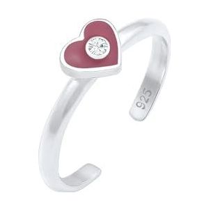 Elli Ring voor kinderen, hart, emaille met kristallen in 925 sterling zilver, 46 EU, Sterling zilver, Kristal