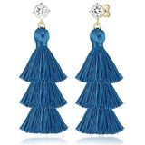 Elli - Tassel Oorbellen - Blauw - Kristallen - 925 Zilver