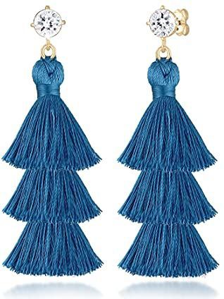 Elli - Tassel Oorbellen - Blauw - Kristallen - 925 Zilver