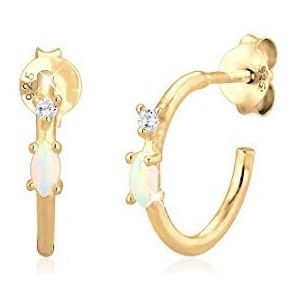 Elli Dames oorbellen oorknopjes creool marquise met opaal steen met zirkonia steen in 925 sterling zilver, verzilverd, Opaal