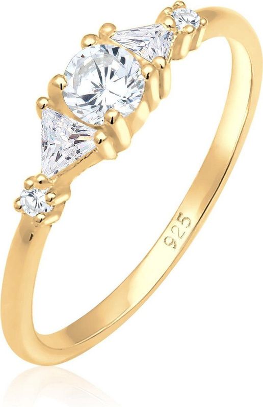 Elli PREMIUM - Elli PREMIUM Ring Triangel Zirkonia Funkelnd 925 Silber vergoldet Ringe 1 ct Damen (50.99 € / 1 ct)