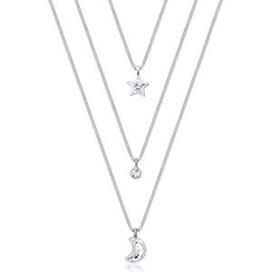 Elli Halsketting Layer Maan Ster Kristallen 925 Zilver