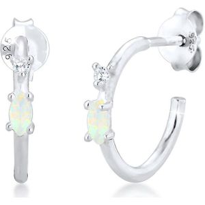 Elli Dames oorbellen oorknopjes creool marquise met opaal steen met zirkonia steen in 925 sterling zilver, Zilver, Opaal