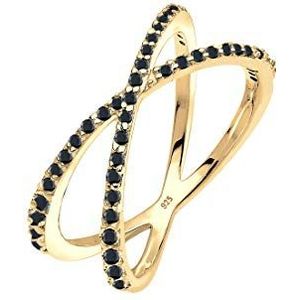 Elli Dames echt sieraad ring wikkelring X met zirkonia kristallen in 925 sterling zilver verguld, 52 EU, Sterling zilver, Zirkonia