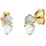 Elli - Basic - Oorstekers - 375 Geelgoud - Maansteen en Labradoriet Edelsteen
