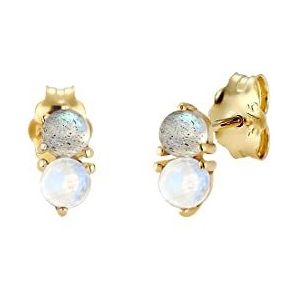 Elli - Basic - Oorstekers - 375 Geelgoud - Maansteen en Labradoriet Edelsteen