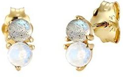 Elli - Basic - Oorstekers - 375 Geelgoud - Maansteen en Labradoriet Edelsteen