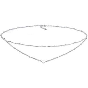 Elli Dames Halsketting Dames Choker Gelaagde Look Hart Trend in 925 Sterling Zilver