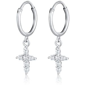 Elli Dames Oorbellen Dames oorringse Hanger Kruis met Zirkonia Kristallen in 925 Sterling Zilver