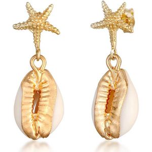 Elli - Oorbellen - Dames Zeesterren Kauri Schelp Strand Zee in 925 Sterling Zilver Verguld - Dames