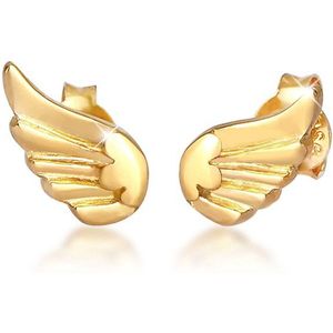 Elli - Oorbellen - 925 Sterling Zilver - Goud Plated - Kinderen Stud Oorbellen Vleugels Engel Religie Symbool
