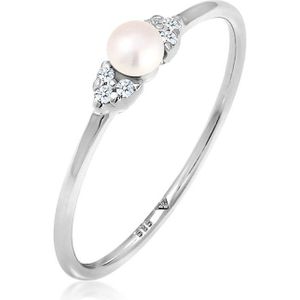 Elli - Ring - Grijs - 585 Witgoud - Met Zoetwaterkweekparel en Diamanten