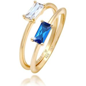 Elli PREMIUM Dames Ring Set Zirkonia Synthetischer Saphir 925 vergoldet