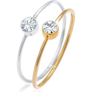 Elli Dames Ring Dames Stapelen Set van 2 Eenzaam Basis Tweekleurig met Kristal in 925 Sterling Zilver Verguld