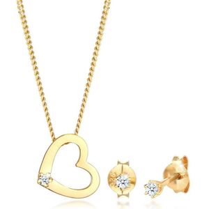 Elli PREMIUM Dames Sieraden Set Dames Set Ketting en Oorknopje Hart met Diamant (0,075 kt.) in 925 Sterling Zilver