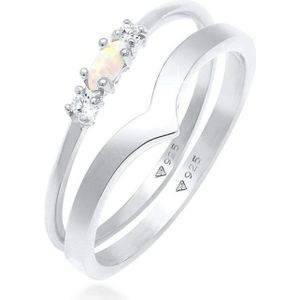 Elli Dames Ring Dames Set Marquise V Vorm Basis met Synthetische Opaal en Zirkonia Kristallen in 925 Sterling Zilver