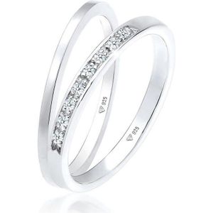 Elli PREMIUM Dames Ring Dames Ring Set Klassiek Elegant met diamanten (0.08 ct.) in 925 Sterling Zilver