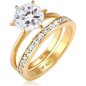 Elli Dames Ring Dames Band Set Eenzaam Betoverend met Kristallen in 925 Sterling Zilver