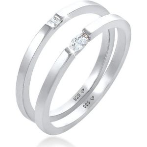 Elli Dames Ring Dames Set Solitaire Marquise Baguette Cut met Zirconia Kristallen in 925 Sterling Zilver Verguld