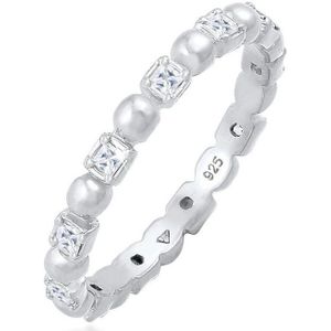 Elli Dames Ring Damesring Bolletje Vierkant Minimal met Zirkonia in 925 Sterling Zilver
