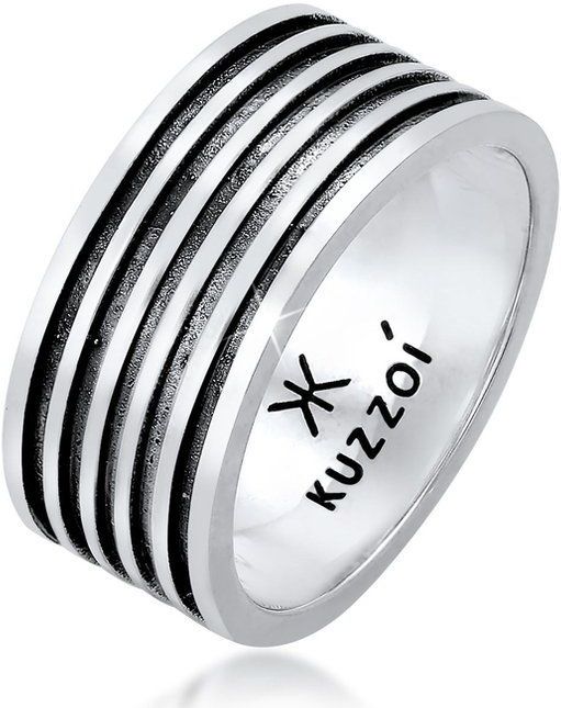 Kuzzoi Silberring Herren Bandring Massiv Rillen 925 Silber