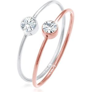 Elli Dames Ring Dames Stapelen Set van 2 Eenzaam Basis Tweekleurig met Kristal in 925 Sterling Zilver Verguld