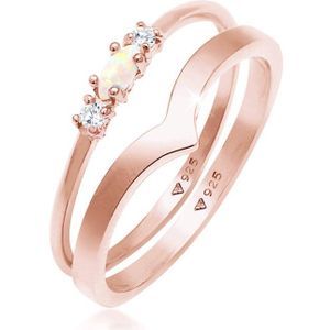 Elli - Ring - Dames Set Marquise V Vorm - Synthetische Opaal en Zirkonia Kristallen - 925 Sterling Zilver