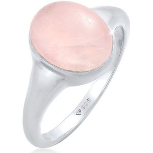 Elli Dames Ring Dames zegelring Ovaal Trend Chunky met Roze Kwarts in 925 Sterling Zilver