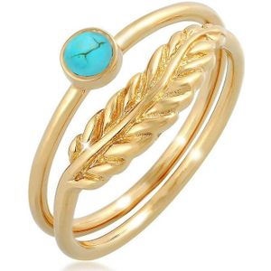 Elli Dames Ring Dames Set Veren Howliet Turkoois Boho Zomer Trend in 925 Sterling Zilver Verguld