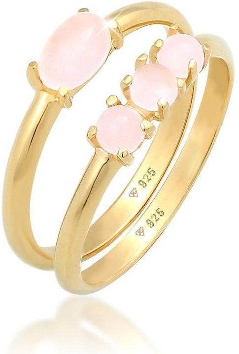 Elli Solitärring Quarz Rosa Stapelringe 2er Set 925 Silber