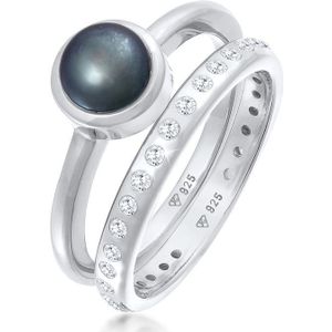 Nenalina Dames Ring Dames Parel Eternity Set van 2 met Zoetwater Parel in 925 Sterling Zilver