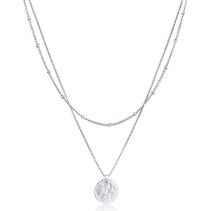 Elli Dames Halsketting Dames Bol Plaatje Hanger Gehamerd Laagje 2-laags in 925 Sterling Zilver