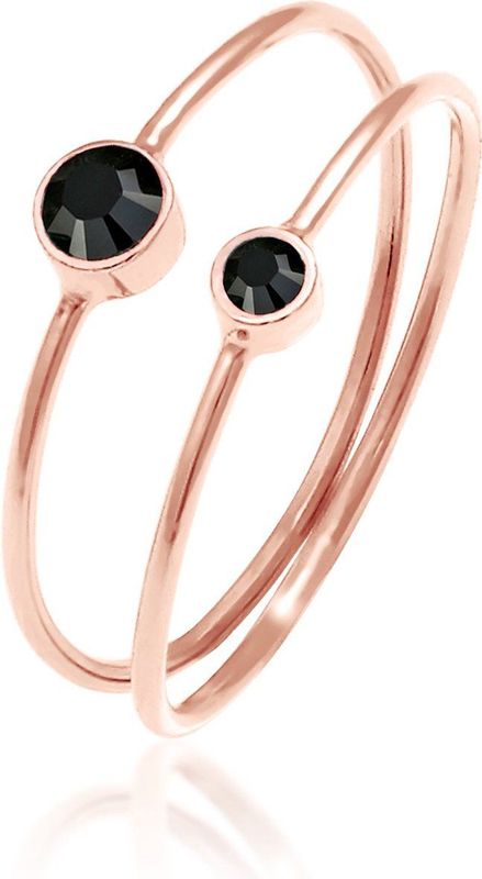 Elli - Ring - Zwart - Set Filigraan met Kristallen - 925 Sterling Zilver