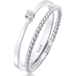 Elli PREMIUM Dames Ring Dames Eenzaam Gedraaid Set van 2 met Diamant (0.03 ct.) in 925 Sterling Zilver