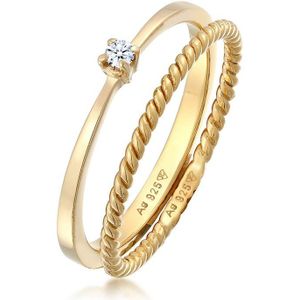 Elli PREMIUM Dames Ring Dames Eenzaam Gedraaid Set van 2 met Diamant (0.03 ct.) in 925 Sterling Zilver
