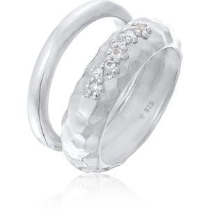 Elli PREMIUM Dames Ring Dames Band Set van 2 Gehamerd met Topaas Edelsteen in 925 Sterling Zilver Gerhodineerd