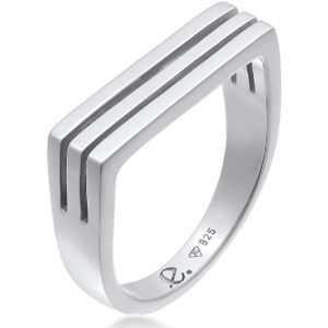 Elli PREMIUM Ring Elli PREMIUM Ring Dames zegel Rechthoek Groeven in 925 sterling zilver Gerhodineerd