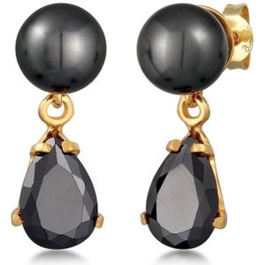 Elli Dames Oorbellen Dames Oorsteker met synthetische parel en cubic zirconia kristallen in 925 sterling zilver verguld