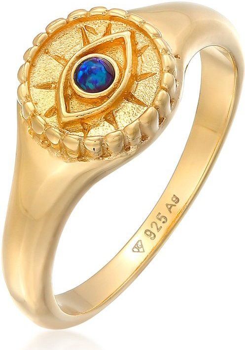 Elli Fingerring »Siegelring Evil Eye Blue syn. Opal 925 Silber«