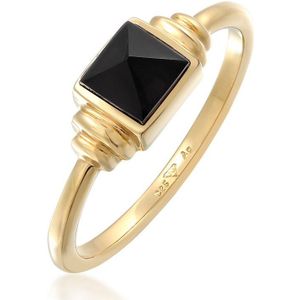 Elli PREMIUM Dames Ring Elli PREMIUM Ring Dames Kwadraat Vintage met Onyx in 925 sterling zilver verguld