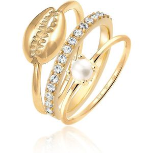 Elli - Set Süßwasserperle Kristalle Muschel 925 Silber Ringe 1 ct Damen (59.99 € / 1 ct)