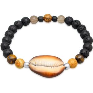 KUZZOI - Herren Lava Tigerauge Kauri Muschel 925 Silber Herrenschmuck 1 ct (29.99 € / 1 ct)